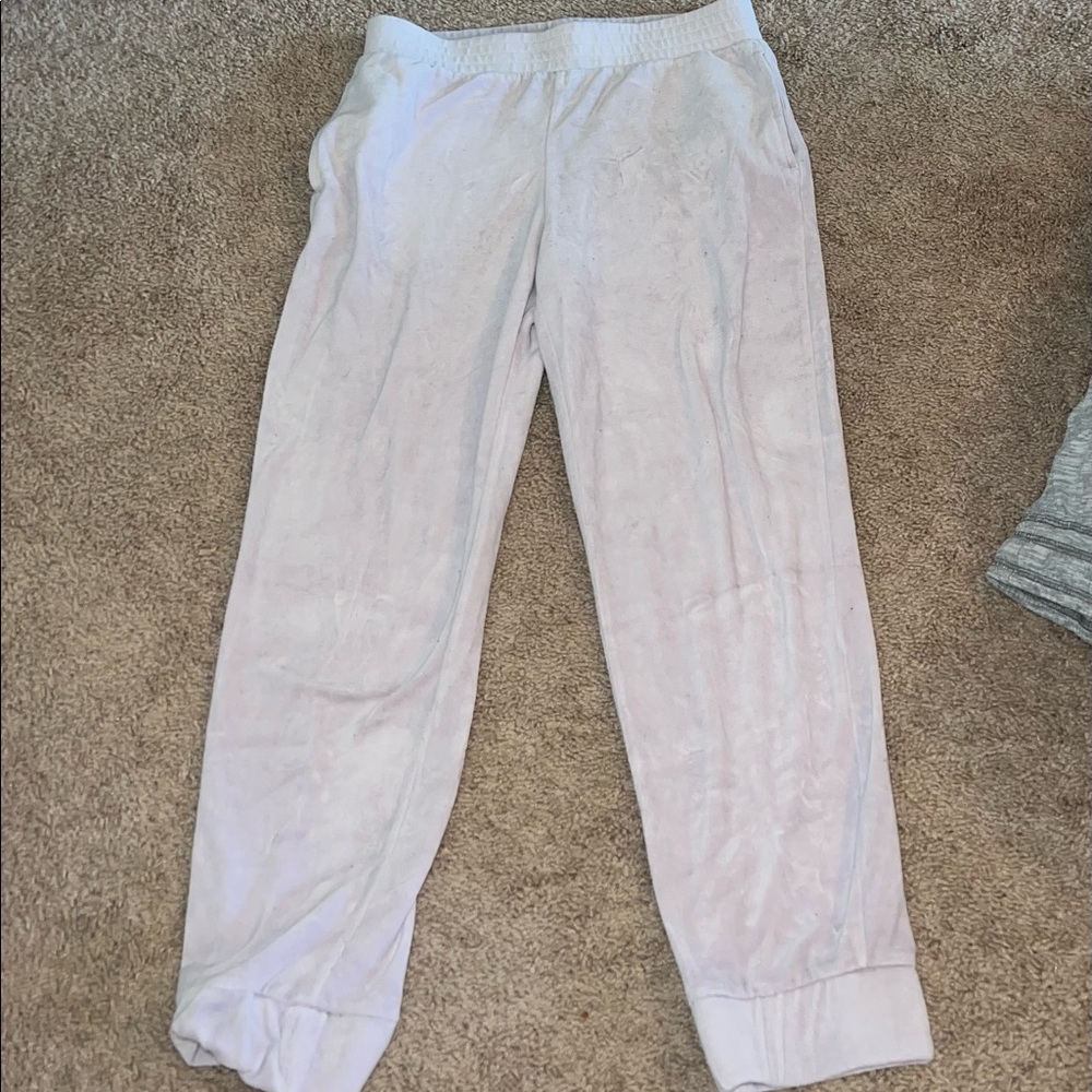 Velvet purple joggers with scrunchie bottoms